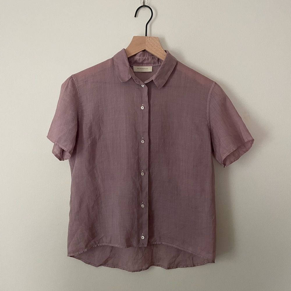 Vintage Burberry button up womens small dyed lilac purple linen blend